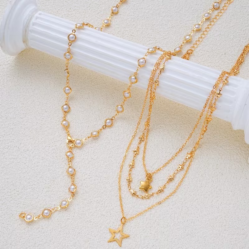 4pcs Women's Y-Shaped Long Necklace Vintage Elegant Set